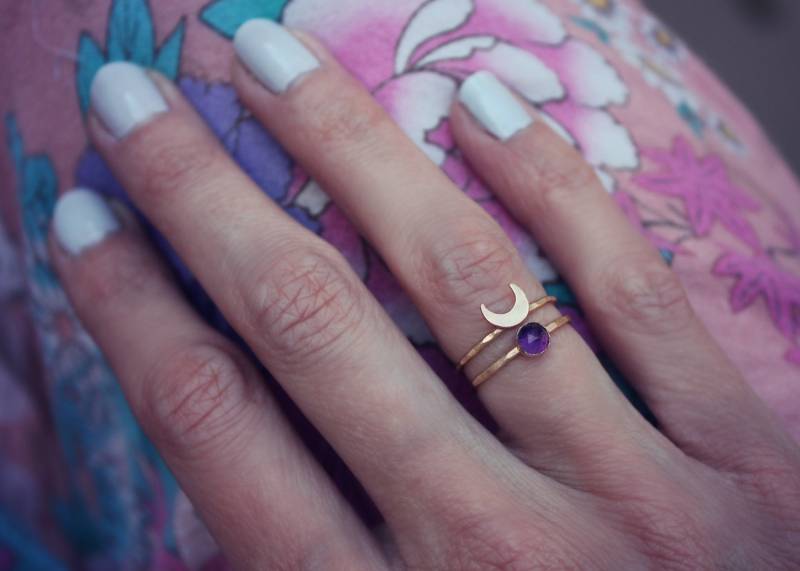 Amethyst Ring, Halbmond Edelstein Gold Ring Für Februar Geburtsstein Amethyst Ring, Halbmond Edelstein Gold Ring Für Februar Geburtsstein von ChildrenofFlowers