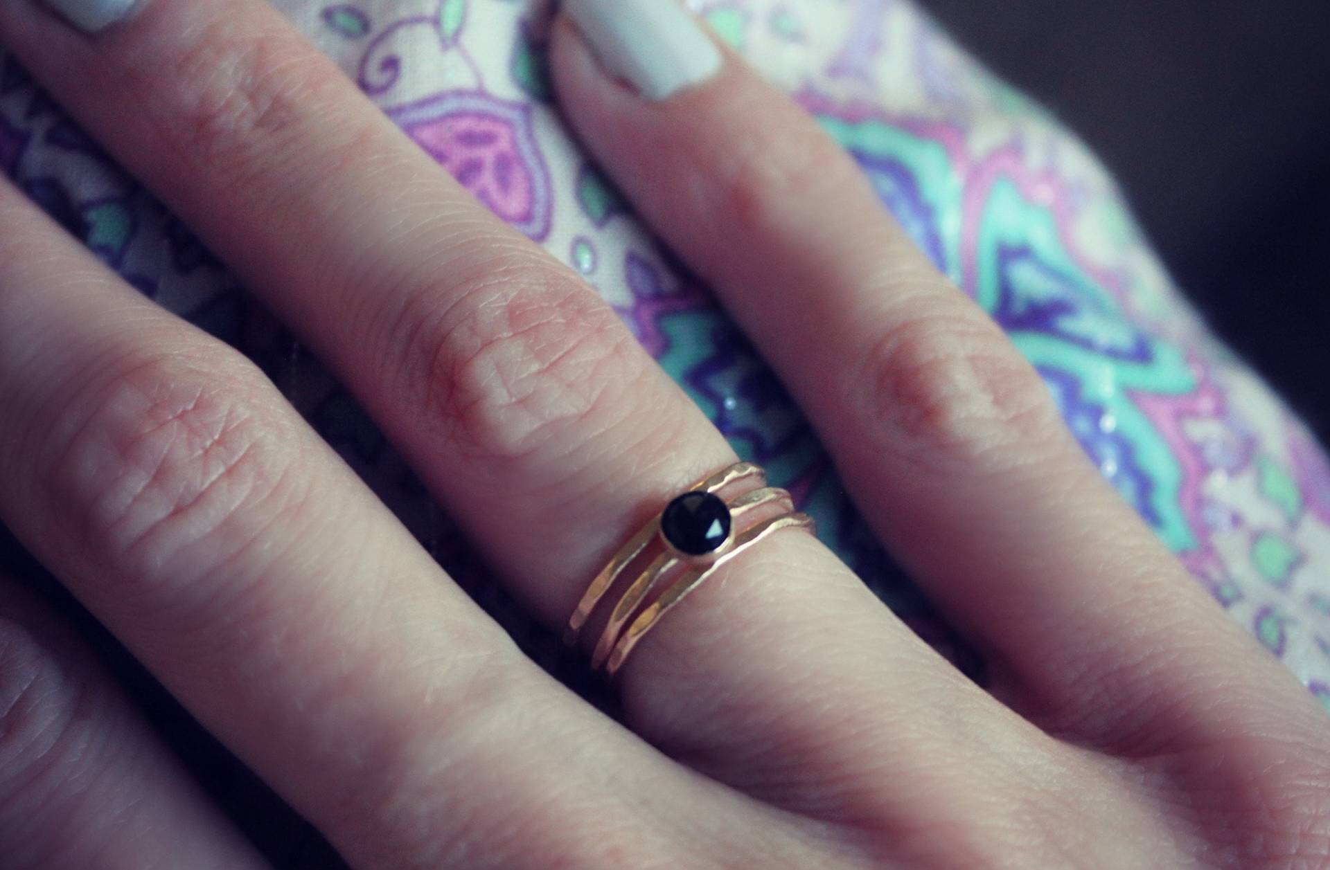 Onyx Ringset, Gold Ringset - Stapelring, Ring, 14K Gold Filled, Ringe Für Damen von ChildrenofFlowers