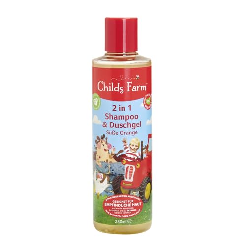 Childs Farm 2 in 1 Kinder Shampoo & Duschgel 250 ml | Bio-Süßorange | Reinigt sanft | Geeignet für trockene, empfindliche und auch zu Neurodermitis neigende Haut von Childs Farm
