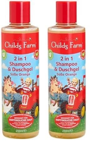Childs Farm 2 in 1 Kinder Shampoo & Duschgel 250 ml | Bio-Süßorange | Reinigt sanft | Geeignet für trockene, empfindliche und auch zu Neurodermitis neigende Haut (Packung mit 2) von Childs Farm