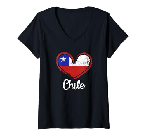 Damen Chile Herz Flagge Chilenen Minimalist Künstler T-Shirt mit V-Ausschnitt Damen Chile Herz Flagge Chilenen Minimalist Künstler T-Shirt mit V-Ausschnitt von Chile Heart Flag