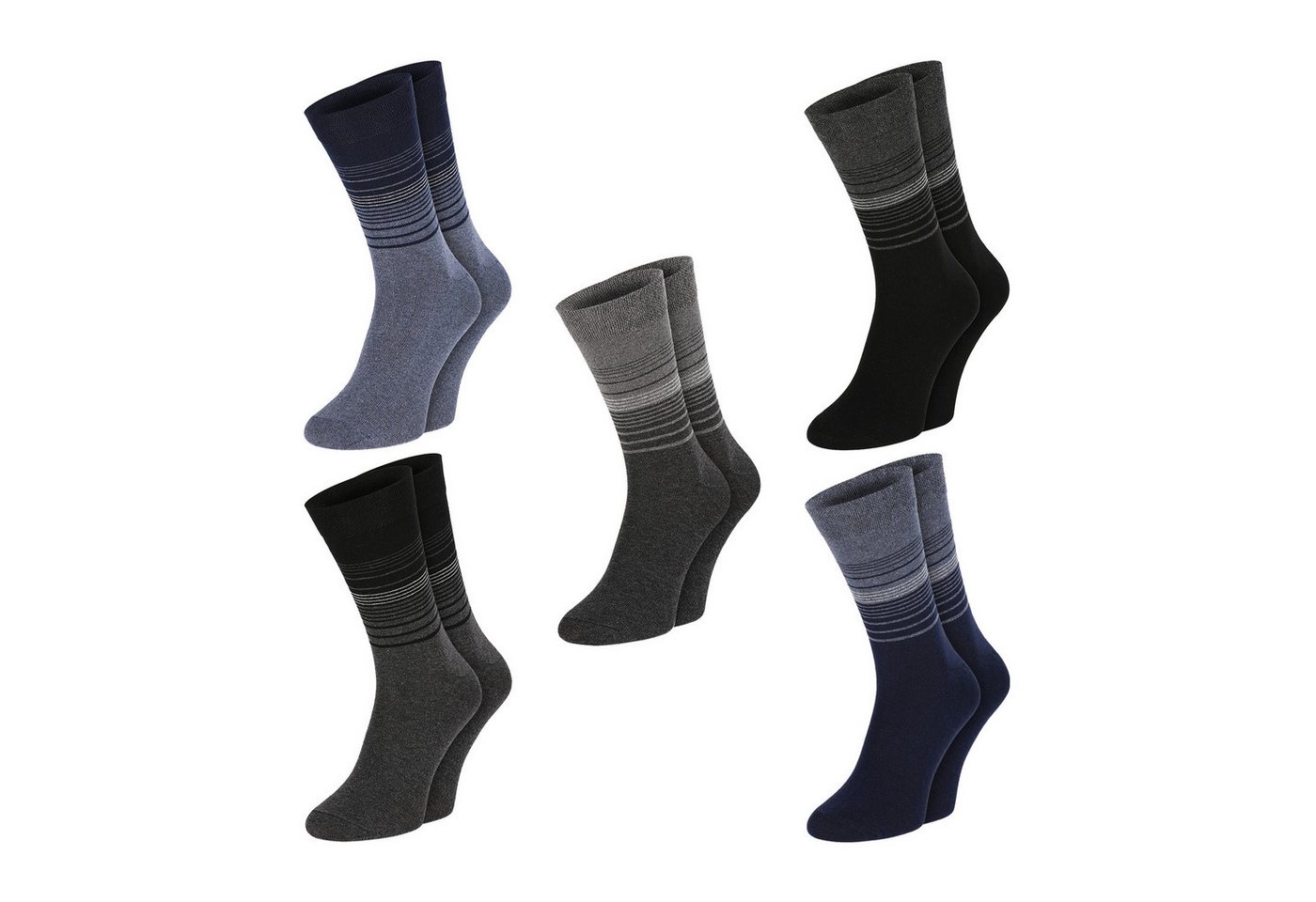Chili Lifestyle Basicsocken Streifen Baumwollsocken Damen Herren Langsocken schwarz grau blau (Multipack, 5-Paar, 5 Farbdesigns) Weichbund ohne Gummidruck von Chili Lifestyle