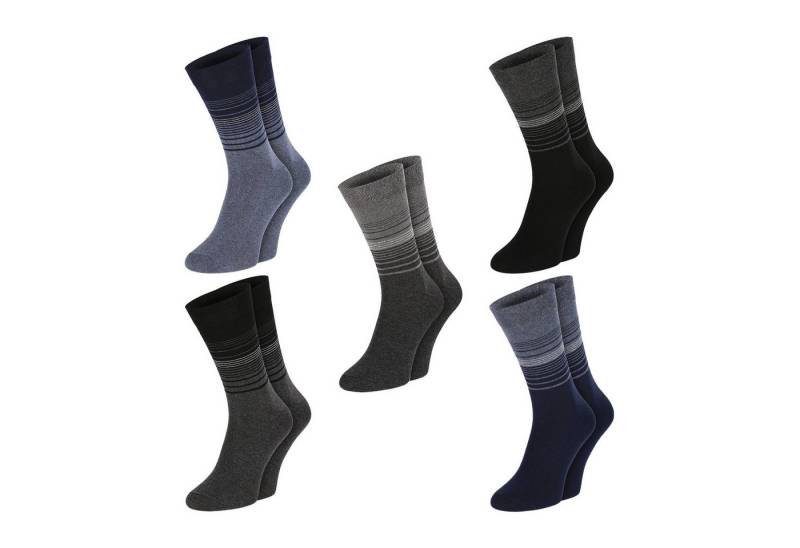 Chili Lifestyle Basicsocken Streifen Baumwollsocken Damen Herren Langsocken schwarz grau blau (Multipack, 5-Paar, 5 Farbdesigns) Weichbund ohne Gummidruck von Chili Lifestyle