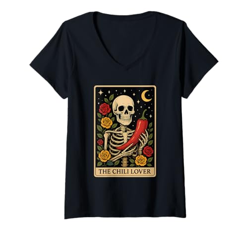 Damen Der Chili-Liebhaber T-Shirt mit V-Ausschnitt von Chili Tarot
