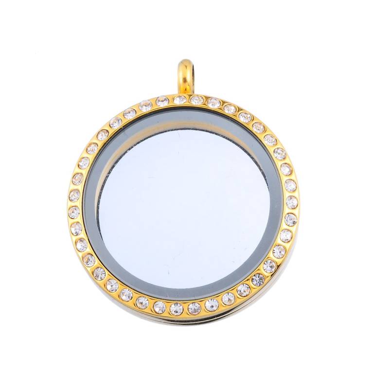 1 X Medaillon Edelstahl Vergoldet Strass 31X25mm von Chilihonig