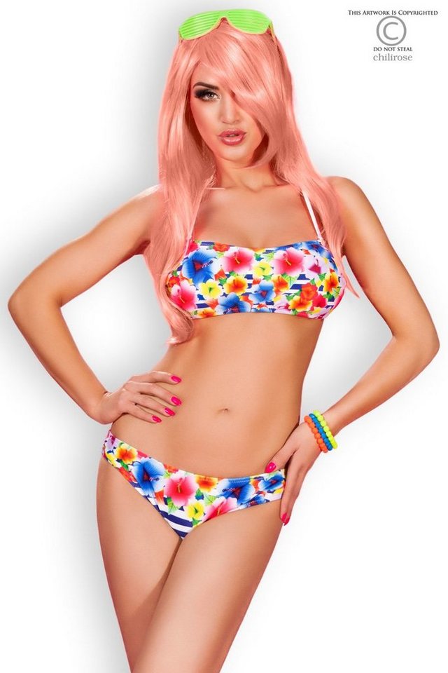Chilirose Bandeau-Bikini Sensationeller, bunter Bikini mit floralem und gestreiftem Muster von Chilirose von Chilirose
