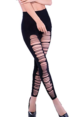 .Chilirose Frauen Dessous Schlitz Leggings Strumpfhose Schlitz-Optik in schwarz transparent mit drehbar und Löcher Damen Einteiler Netz-Hose Größe: S-M von .Chilirose