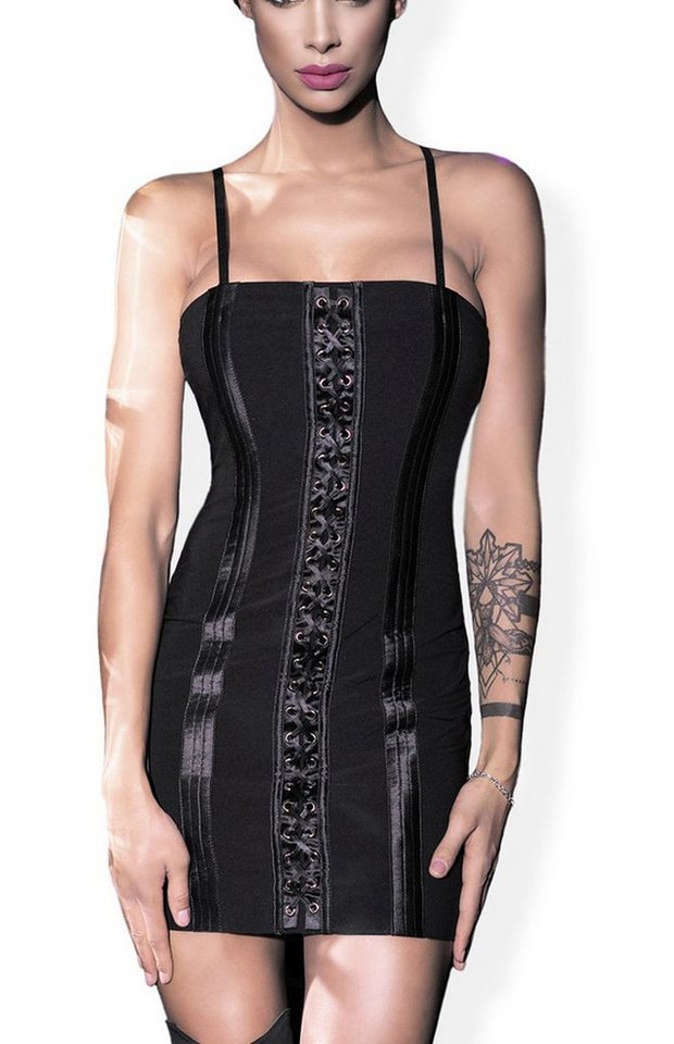 Chilirose Minikleid Damen Dessous FrontSpitzensaum Kleid in schwarz mit Satin Optik, Front von Chilirose