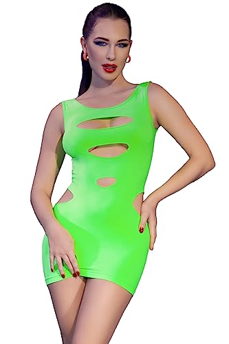 .Chilirose Nahtloses Minikleid in neongrün ärmellos mit Schlitzen elastisch Dessous Kleid kurz S/M von Chilirose