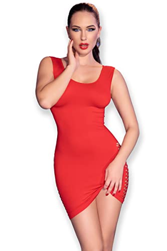 .Chilirose Nahtloses Minikleid in rot ärmellos mit Schlitzen elastisch Dessous Kleid kurz S/M von Chilirose