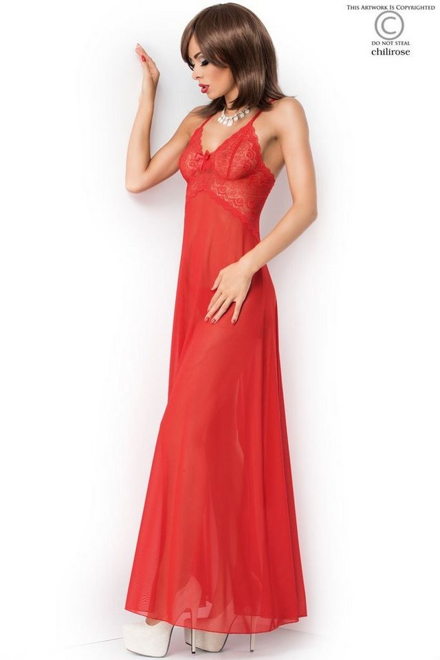 Chilirose Netzkleid Babydoll lang in rot (2-tlg) von Chilirose