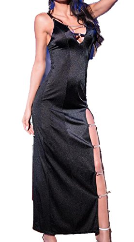 .Chilirose Schwarzes langes Abendkleid geschlitzt elastisch mit schimmernd Damen Kleid Beinschlitz Größe: S von .Chilirose