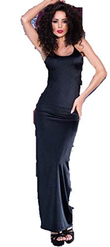 Frauen Dessous Negligee enges Maxikleid Partykleid in schwarz mit String schimmernd und Po-Ausschnitt Rückenfrei Riemchen Träger elastisch Größe: L von Chilirose