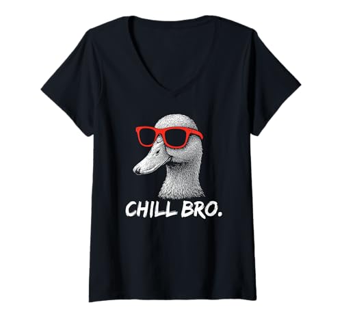 Damen CHILL BRO – Lustiges Ente mit Sonnenbrille Gamer T-Shirt mit V-Ausschnitt von Chill Bro - Coole Tiere Cooles Zocker Designs