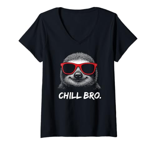 Damen CHILL BRO – Lustiges Faultier mit Sonnenbrille Gamer T-Shirt mit V-Ausschnitt von Chill Bro - Coole Tiere Cooles Zocker Designs