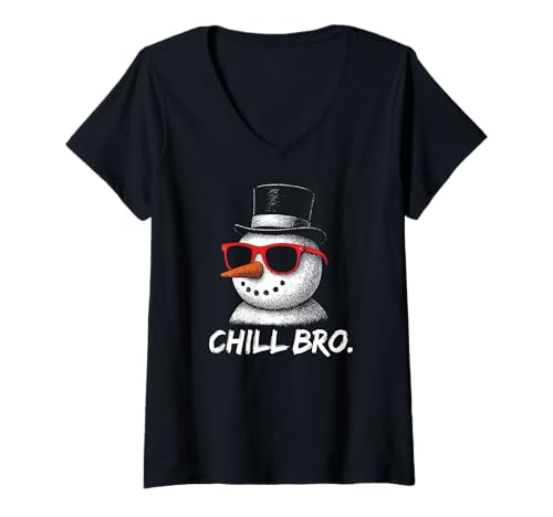 Damen CHILL BRO – Lustiges Schneemann mit Sonnenbrille Gamer T-Shirt mit V-Ausschnitt von Chill Bro - Coole Tiere Cooles Zocker Designs