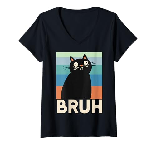 Damen Bruh Cat Meme, lustige Schwarze Katze, sarkastischer Humor T-Shirt mit V-Ausschnitt Damen Bruh Cat Meme, lustige Schwarze Katze, sarkastischer Humor T-Shirt mit V-Ausschnitt von Chill Cat Creations