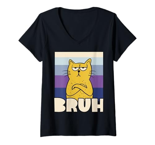 Damen Bruh Meme Katze Vintage Look T-Shirt mit V-Ausschnitt Damen Bruh Meme Katze Vintage Look T-Shirt mit V-Ausschnitt von Chill Cat Creations