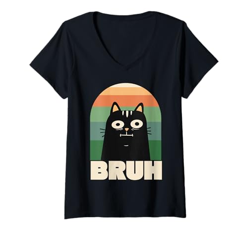 Damen Retro Cat Bruh Meme, sarkastischer Humor T-Shirt mit V-Ausschnitt Damen Retro Cat Bruh Meme, sarkastischer Humor T-Shirt mit V-Ausschnitt von Chill Cat Creations