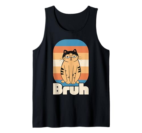Herren Retro Cat Bruh Meme, sarkastischer Humor Tank Top von Chill Cat Creations