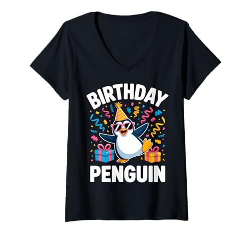 Damen Lustiger Geburtstagspinguin T-Shirt mit V-Ausschnitt Damen Lustiger Geburtstagspinguin T-Shirt mit V-Ausschnitt von Chill Celebration Co.