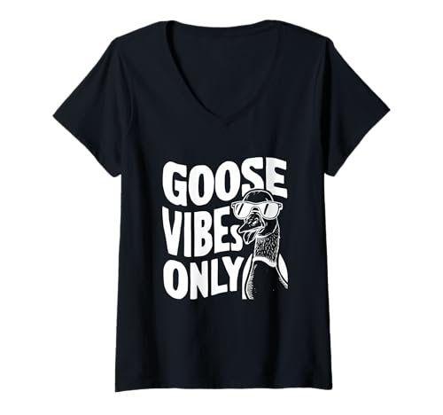Damen Goose Vibes Nur Cool Goose Fun Energy T-Shirt mit V-Ausschnitt Damen Goose Vibes Nur Cool Goose Fun Energy T-Shirt mit V-Ausschnitt von Chill Goose Vibes Sundown Collective
