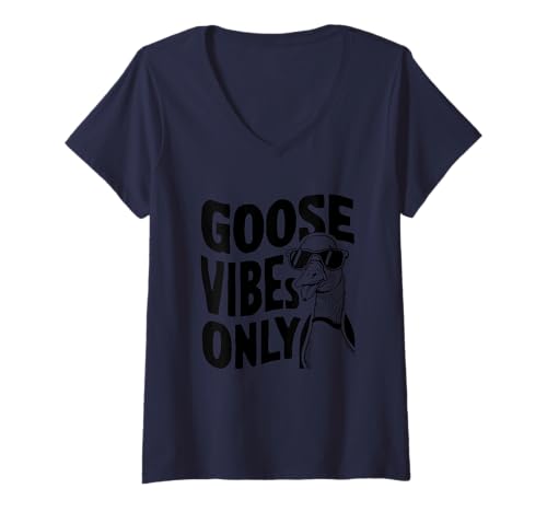 Damen Goose Vibes Only Cool Sonnenbrille Fun T-Shirt mit V-Ausschnitt Damen Goose Vibes Only Cool Sonnenbrille Fun T-Shirt mit V-Ausschnitt von Chill Goose Vibes Sunglasses Humor