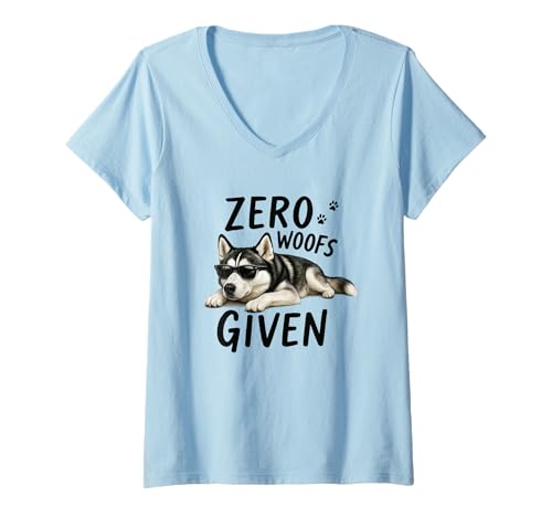 Damen Zero Woofs bekommt lustigen Husky-Humor T-Shirt mit V-Ausschnitt Damen Zero Woofs bekommt lustigen Husky-Humor T-Shirt mit V-Ausschnitt von Chill Husky Attitude Dog Humor Vibes