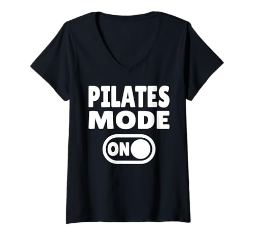 Damen Pilates Mode ON - Fitness & Wellness Lifestyle T-Shirt mit V-Ausschnitt von Chill Mood Gear