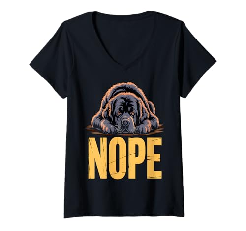 Damen Lazy Nope Neufundländer Hund T-Shirt mit V-Ausschnitt Damen Lazy Nope Neufundländer Hund T-Shirt mit V-Ausschnitt von Chill Pup Mood Designs