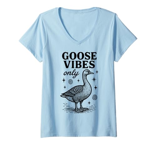 Damen Goose Vibes Only - Funny Bird Animal Lover Retro T-Shirt mit V-Ausschnitt von Chill Relax Goose Nature Animal Fun