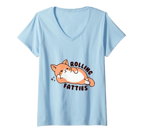 Damen Rolling Fatties Entspannter Katzenhumor T-Shirt mit V-Ausschnitt Damen Rolling Fatties Entspannter Katzenhumor T-Shirt mit V-Ausschnitt von Chill Relaxed Cat Rolling Feline Humor