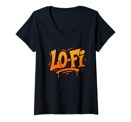 Damen Lo-Fi Graffiti Typografie Urban Art T-Shirt mit V-Ausschnitt Damen Lo-Fi Graffiti Typografie Urban Art T-Shirt mit V-Ausschnitt von Chill Vibe Co