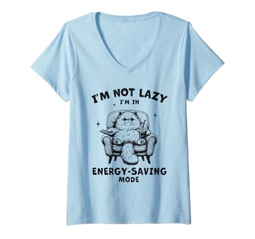 Damen Im Energiesparmodus Faule Katze Introvertiert T-Shirt mit V-Ausschnitt Damen Im Energiesparmodus Faule Katze Introvertiert T-Shirt mit V-Ausschnitt von Chill Vibes For Introvert by TheMaesthetics
