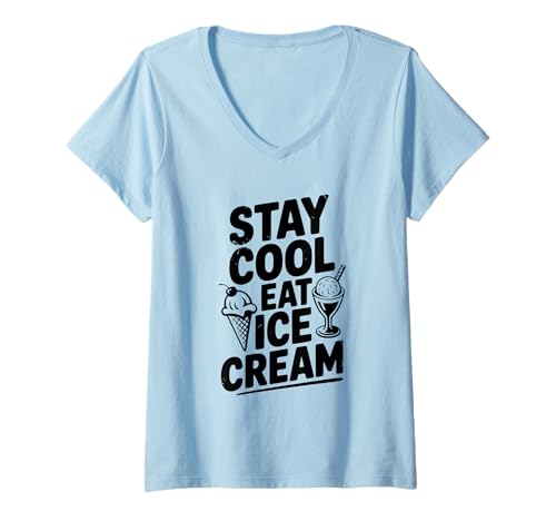 Damen Bleib cool, ISS Eiscreme, Spaß, Sommer-Dessert-Liebhaber T-Shirt mit V-Ausschnitt Damen Bleib cool, ISS Eiscreme, Spaß, Sommer-Dessert-Liebhaber T-Shirt mit V-Ausschnitt von Chill Vibes Only Ice Cream Enthusiasts Merchandise