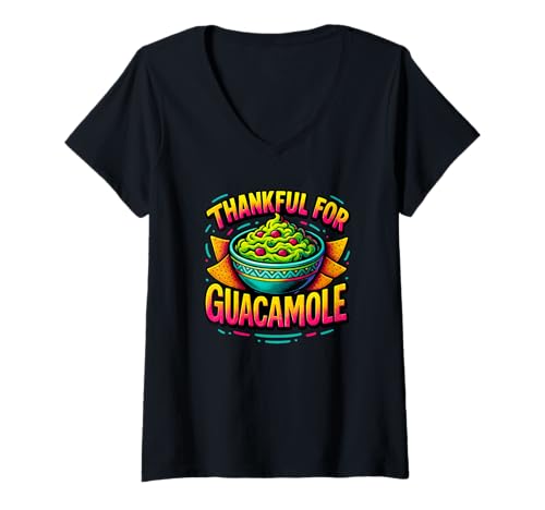 Damen Dankbar für Guacamole Funny Nacho Avocado Shirt T-Shirt mit V-Ausschnitt Damen Dankbar für Guacamole Funny Nacho Avocado Shirt T-Shirt mit V-Ausschnitt von Chill relaxed vibes Collective Retro T-Shirt