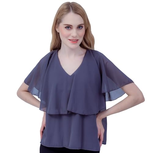 ChillSabai Stillbluse Damen – Kurzes Stilloberteil aus Chiffon mit Flatterärmeln & Reißverschluss – Elegant, Figurkaschierend & Hautfreundlich – Stillmode für Sommer & Winter – S-M, Grau von ChillSabai