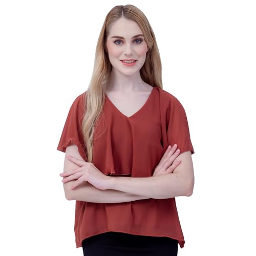 ChillSabai Stillbluse Damen – Kurzes Stilloberteil aus Chiffon mit Flatterärmeln & Reißverschluss – Elegant, Figurkaschierend & Hautfreundlich – Stillmode für Sommer & Winter – S-M, Ziegelsteinrot von ChillSabai