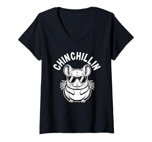 Damen Chinchillin Lustige Chinchilla Coole Sonnenbrille Tier Witz T-Shirt mit V-Ausschnitt Damen Chinchillin Lustige Chinchilla Coole Sonnenbrille Tier Witz T-Shirt mit V-Ausschnitt von ChillaMode