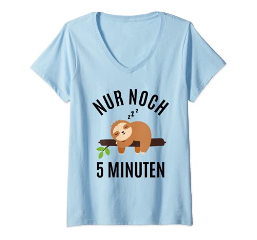 Damen Faultier Schlafshirt Morgenmuffel Langschläfer Geschenk Fun T-Shirt mit V-Ausschnitt von Chiller Schlafanzug Oberteil Damen Herren Kinder