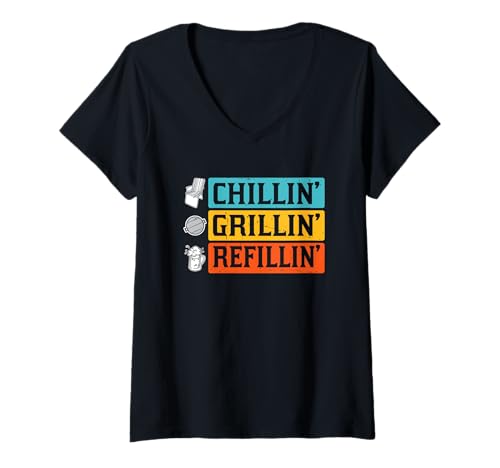 Damen BBQ Lover Barbecue Grillen Lustig Chillin Grillin Nachfüllpackung T-Shirt mit V-Ausschnitt Damen BBQ Lover Barbecue Grillen Lustig Chillin Grillin Nachfüllpackung T-Shirt mit V-Ausschnitt von Chillin' Grillin' Refillin' Barbecue Gift