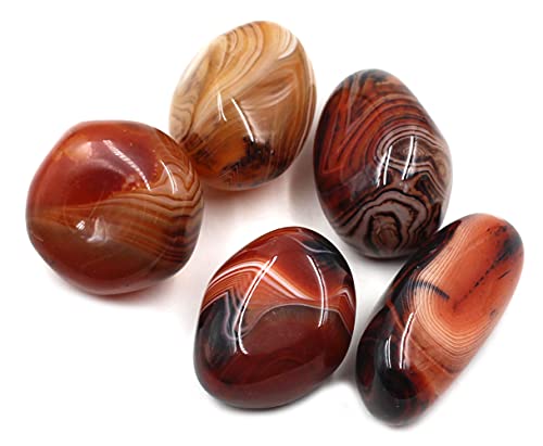 Chiloskit Natürlicher Sardonyx-Achat-Palmstein, fossiler Handschmeichler, Kieselsteine, Heilkristall, Geschenk für Mädchen, 4 cm, 6 cm (4 cm/5 Stück) von Chiloskit