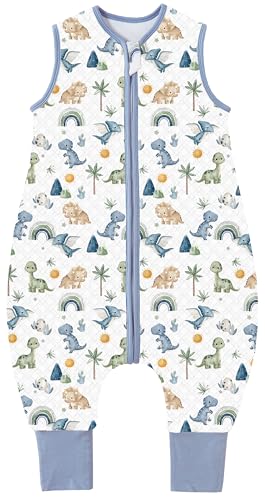 Chilsuessy Baby Schlafsack mit Füßen 1.5 Tog Kinder Ganzjahres Schlafsack 100% Baumwolle Baby Schlafsack mit Beinen für Jungen und Mädchen, 1.5 Tog/Dinosaurier, 90cm/Baby Höhe 95-105cm von Chilsuessy
