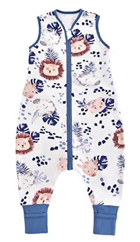 Chilsuessy Baby Sommerschlafsack mit Füßen 0.5 Tog Kleine Kinder Schlafsack mit Beinen Unwattiert 100% Baumwolle Schlafstrampler für Jungen und Mädchen, Dschungel Löwe, 100cm/Baby Höhe 110-120cm von Chilsuessy