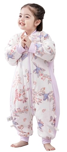 Chilsuessy Baby Winterschlafsack Schlafsack mit Füssen kleine Kinder Ganzjahres Winter Schlafsack Schlafanzug für Jungen und Mädchen,abnehmbar Ärmel, Elster im Frühling/3.5 Tog, 90/Baby Höhe 100-110cm von Chilsuessy