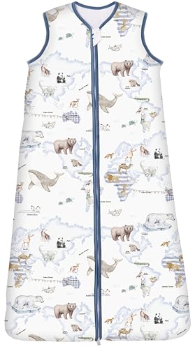 Chilsuessy Schlafsack Baby 2.5 Tog Winterschlafsack Babyschlafsack aus Baumwolle Kinder Winter Schlafsack ohne Ärmel für Jungen und Mädchen, Tier Karte, 130cm/Baby Höhe 120-140cm von Chilsuessy