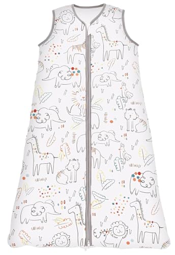 Chilsuessy Schlafsack Baby 2.5 Tog Winterschlafsack Babyschlafsack aus reine Baumwolle Winter Schlafanzug ohne Ärmel 70-130cm für Neugeborene und Kinder, Fröhlicher Zoo, 90cm/Baby Höhe 85-95cm von Chilsuessy