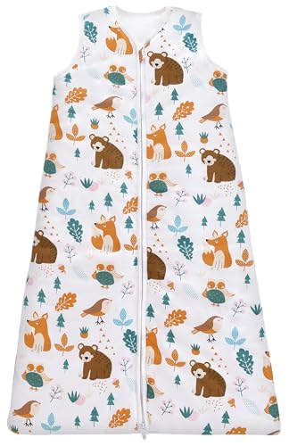Chilsuessy Schlafsack Baby 2.5 Tog Winterschlafsack Babyschlafsack aus reine Baumwolle Winter Schlafanzug ohne Ärmel 70-130cm für Neugeborene und Kinder, Wald Tiere, 110cm/ Höhe 100-120cm von Chilsuessy