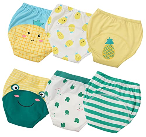 Chilsuessy Töpfchen Trainingshose Baby 6 Stück Kinder Trainerhosen Wasserdicht Töpfchentraining Kleinkind Töpfchen Unterwäsche Töpfchen Trainingshose, Grün Frosch+Gelb Ananas Set, 4 Jahre von Chilsuessy