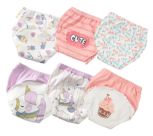 Chilsuessy Töpfchen Trainingshose Baby 6 Stück Kinder Trainerhosen Wasserdicht Töpfchentraining Kleinkind Töpfchen Unterwäsche Töpfchen Trainingshose, Lila Einhorn + Rosa Kuchen Set, 4 Jahre von Chilsuessy